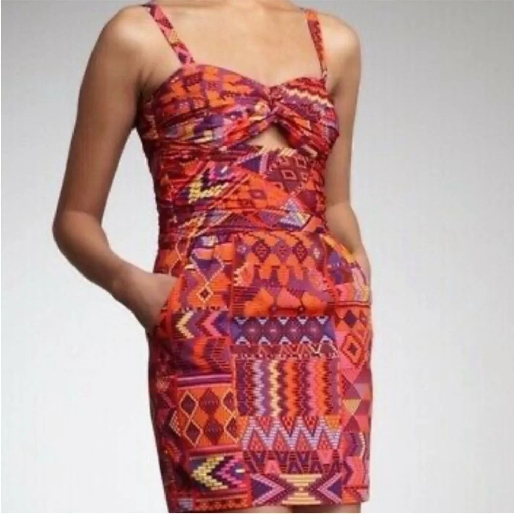 Mara Hoffman Cutout Mini Dress Tribal Print Red Orange Size 6 - Picture 1 of 12